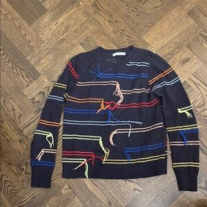 Ply Cashmere Navy Multicolor Crewneck Sweater